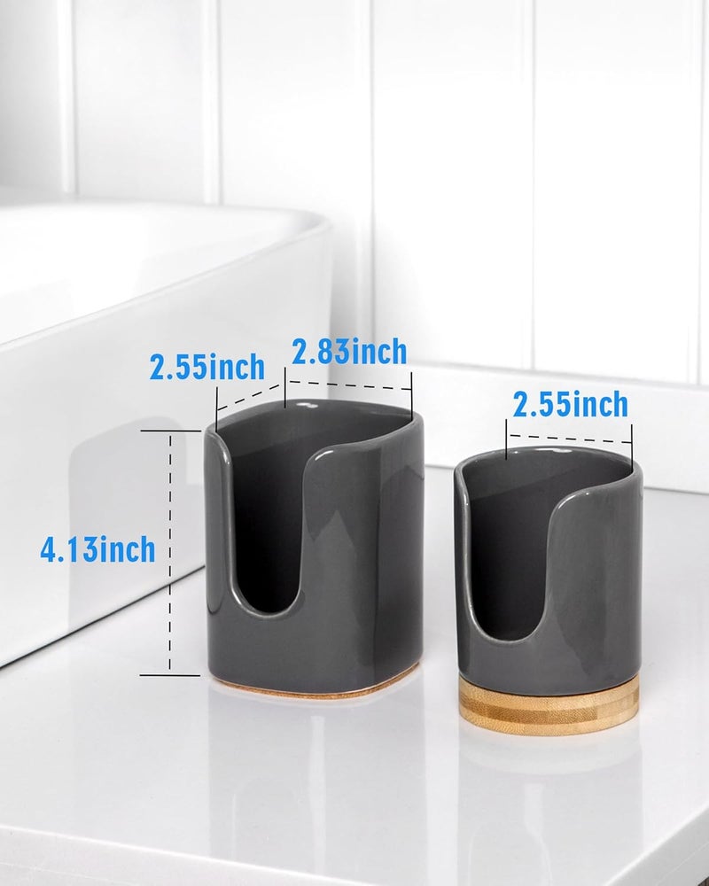 Viosuniu 5 oz Square Ceramic Bathroom Cup Dispenser for Kids and Pregnancy - Disposable Paper Cup Holder for Mouthwash Cups on Bathroom Vanity Countertop (1 Pack, Grey) - Image 3
